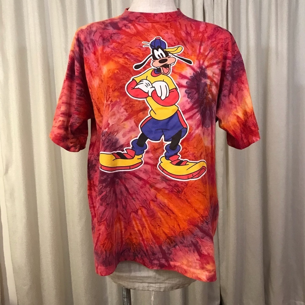 Vintage Disney 90s Goofy Psychedelic Red Orange Tie Dye T-Shirt Men Large - Picture 6 of 10